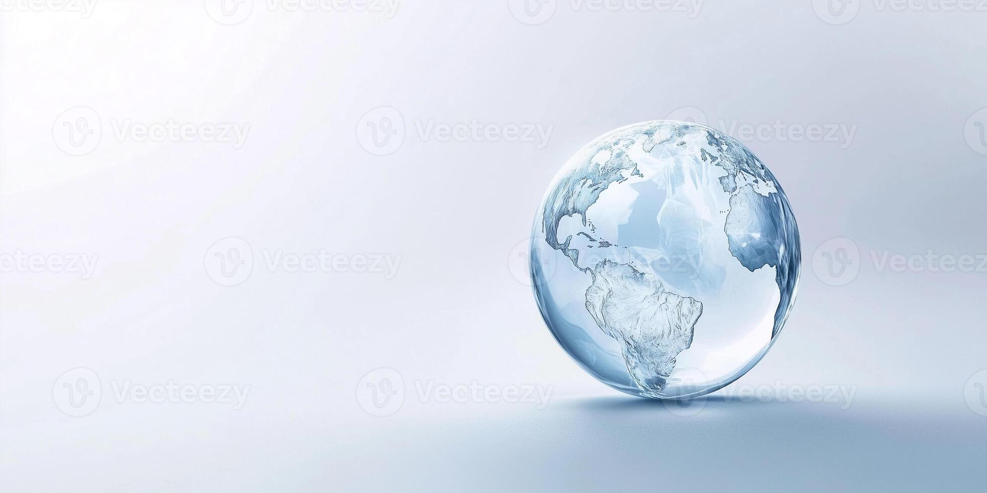 A clear globe of Earth is displayed on a surface photo