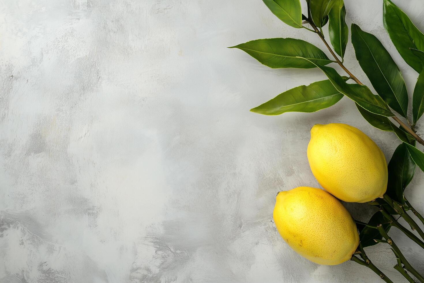 Two lemons with leaves resting on a textured surface etrog and lulav yom kippur photo