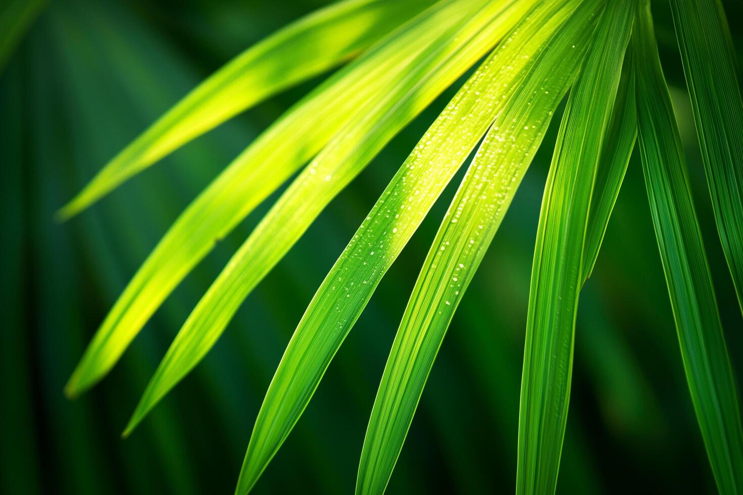 Sunlight shining through palm tree leaves with water drops symbolism of Sukkot photo