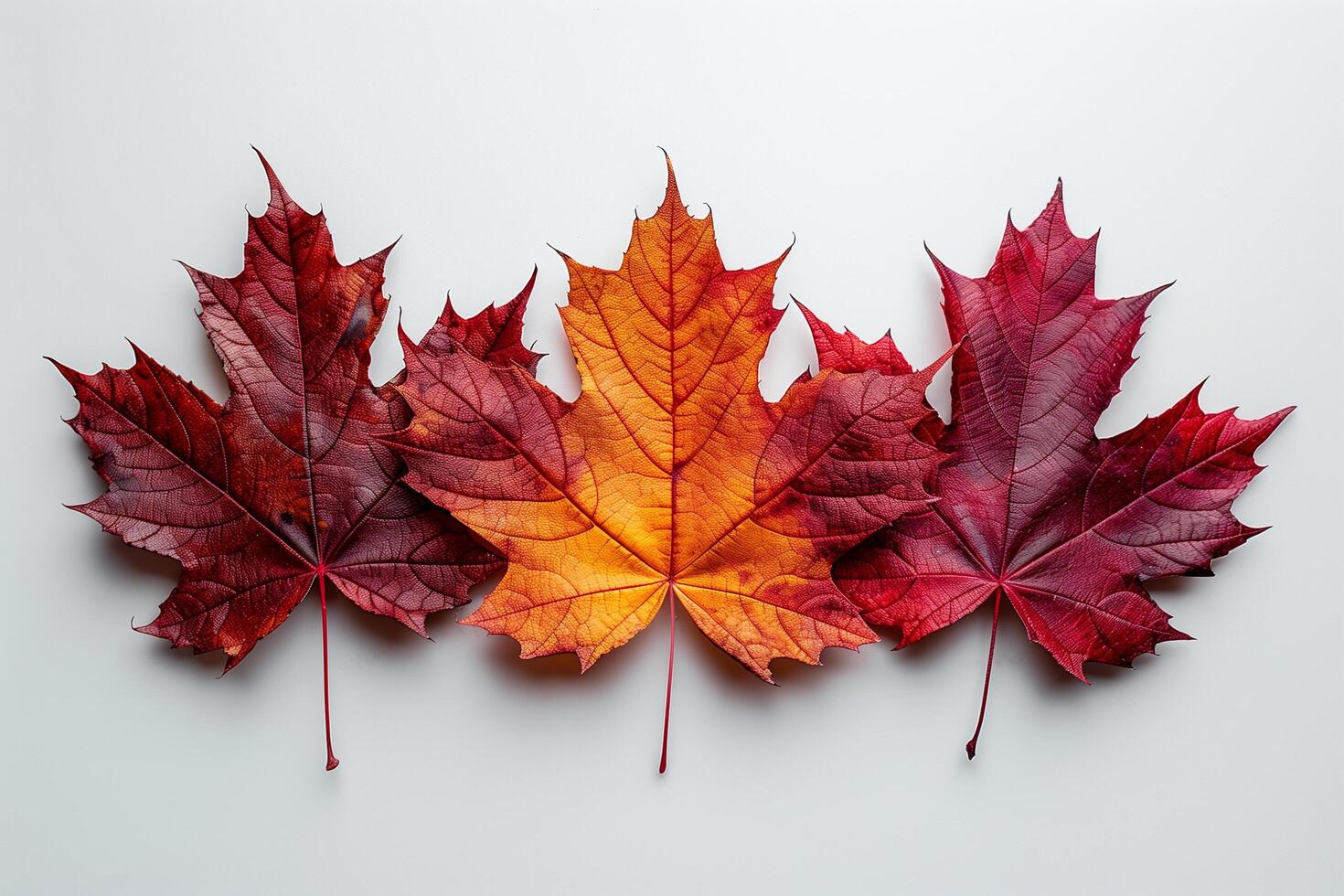 A group of red and yellow leaves laid out on top of each other photo