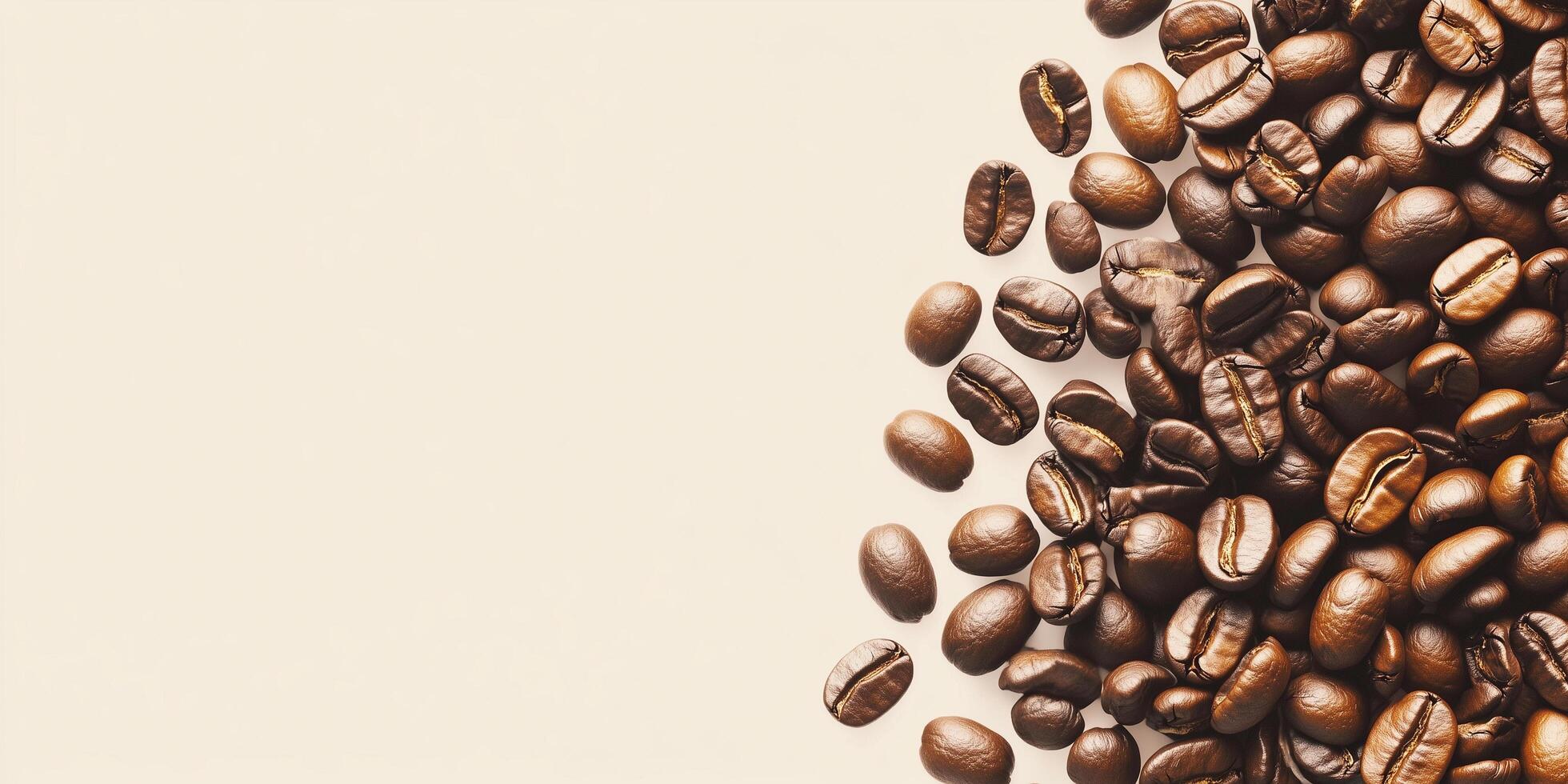 Coffee beans are scattered on a smooth surface photo