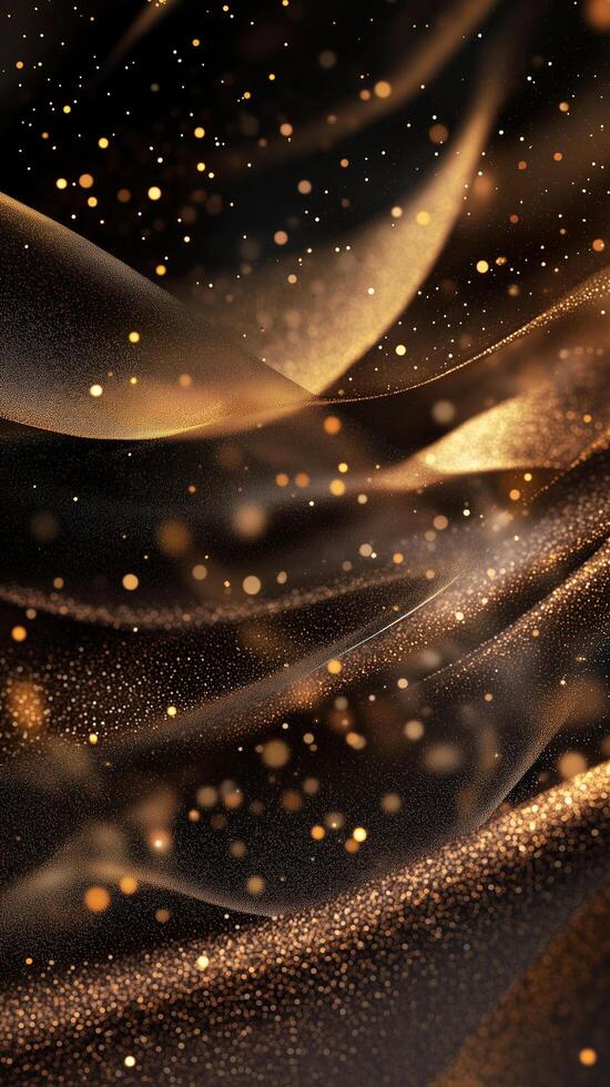 Golden particles flowing on a black background for christmas or new year photo