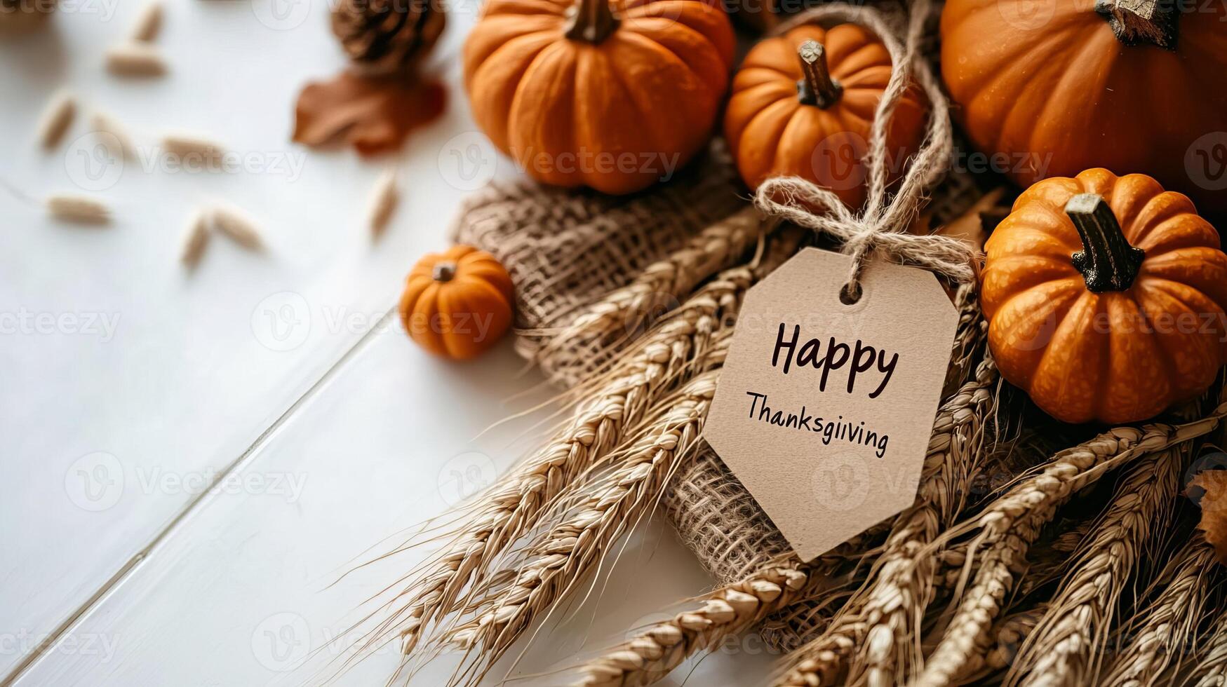 Happy Thanksgiving with Pumpkins and Wheat photo