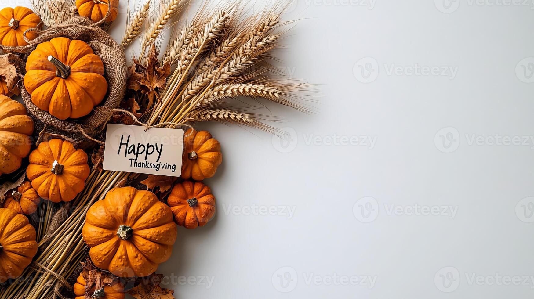 Happy Thanksgiving Pumpkins Wheat Fall Harvest Decoration photo
