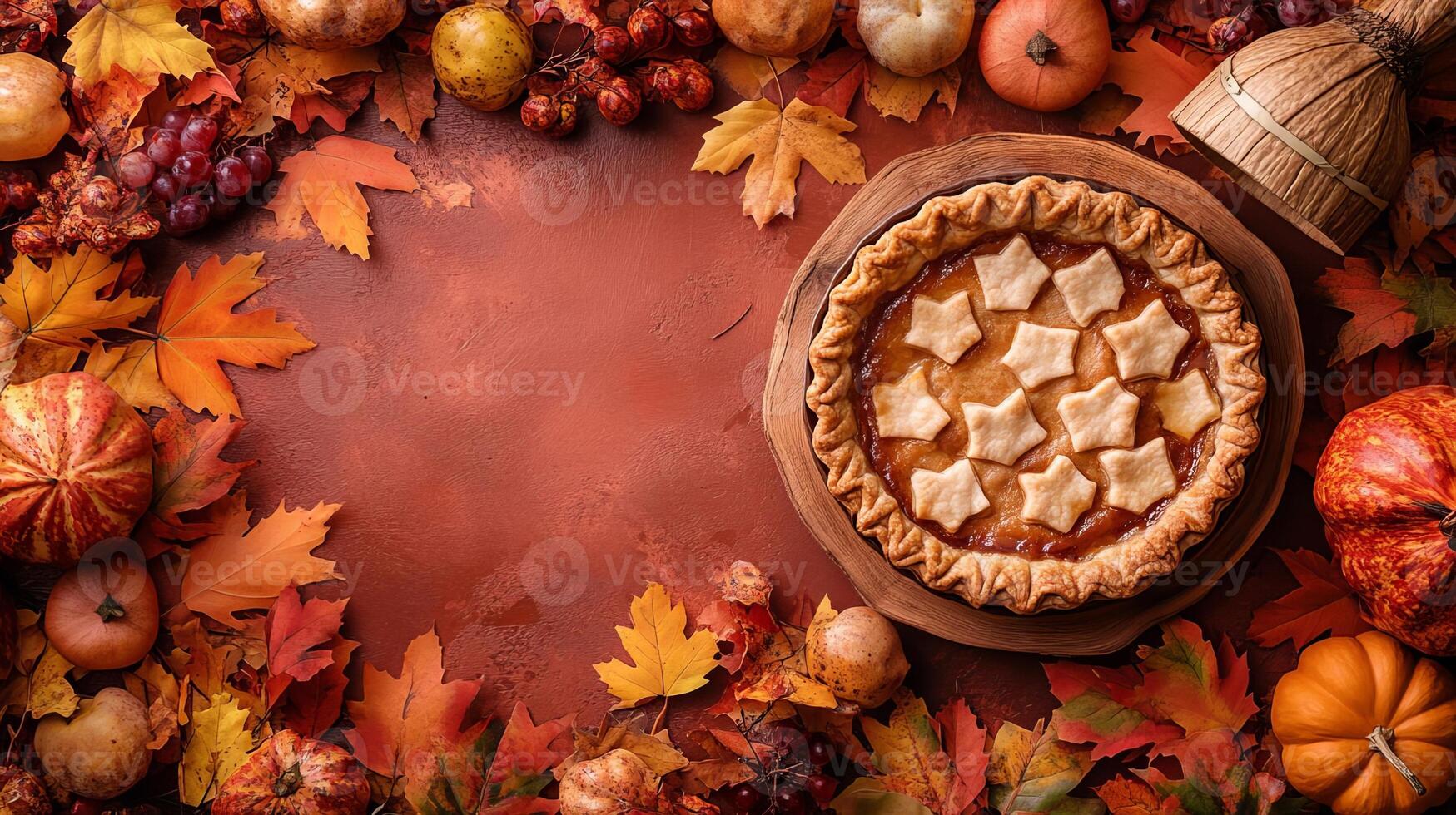 Autumn Thanksgiving Pie With Fall Leaves And Pumpkins photo