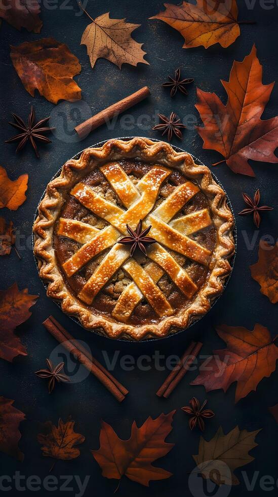Autumn Pie with Cinnamon Sticks and Star Anise photo