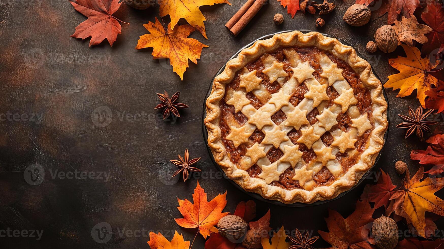 Autumn Pie with Star Shaped Crust and Fall Leaves photo