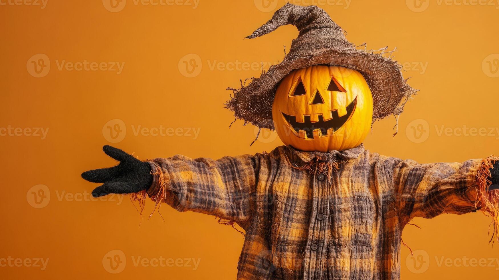 Funny Halloween Scarecrow Pumpkin Head Costume photo