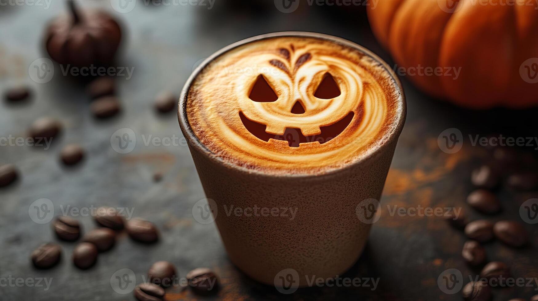 Halloween Coffee Pumpkin Latte Art photo