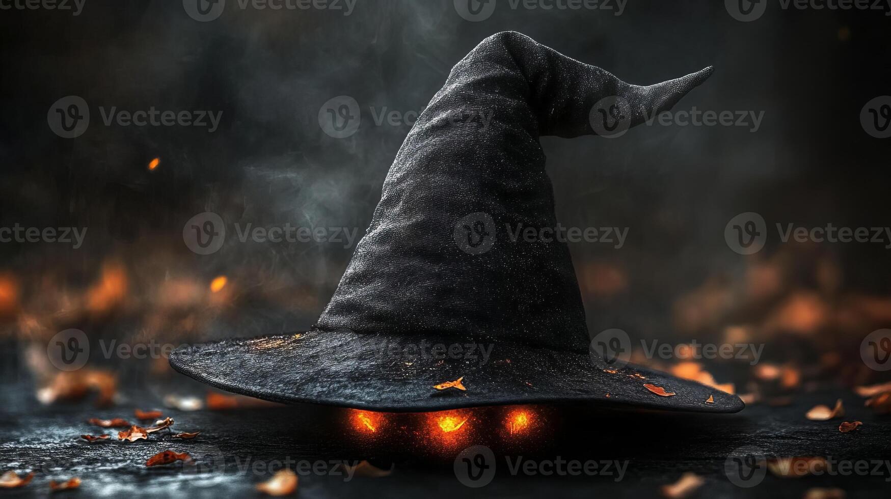 Magic Witch Hat with Fire and Smoke Halloween photo