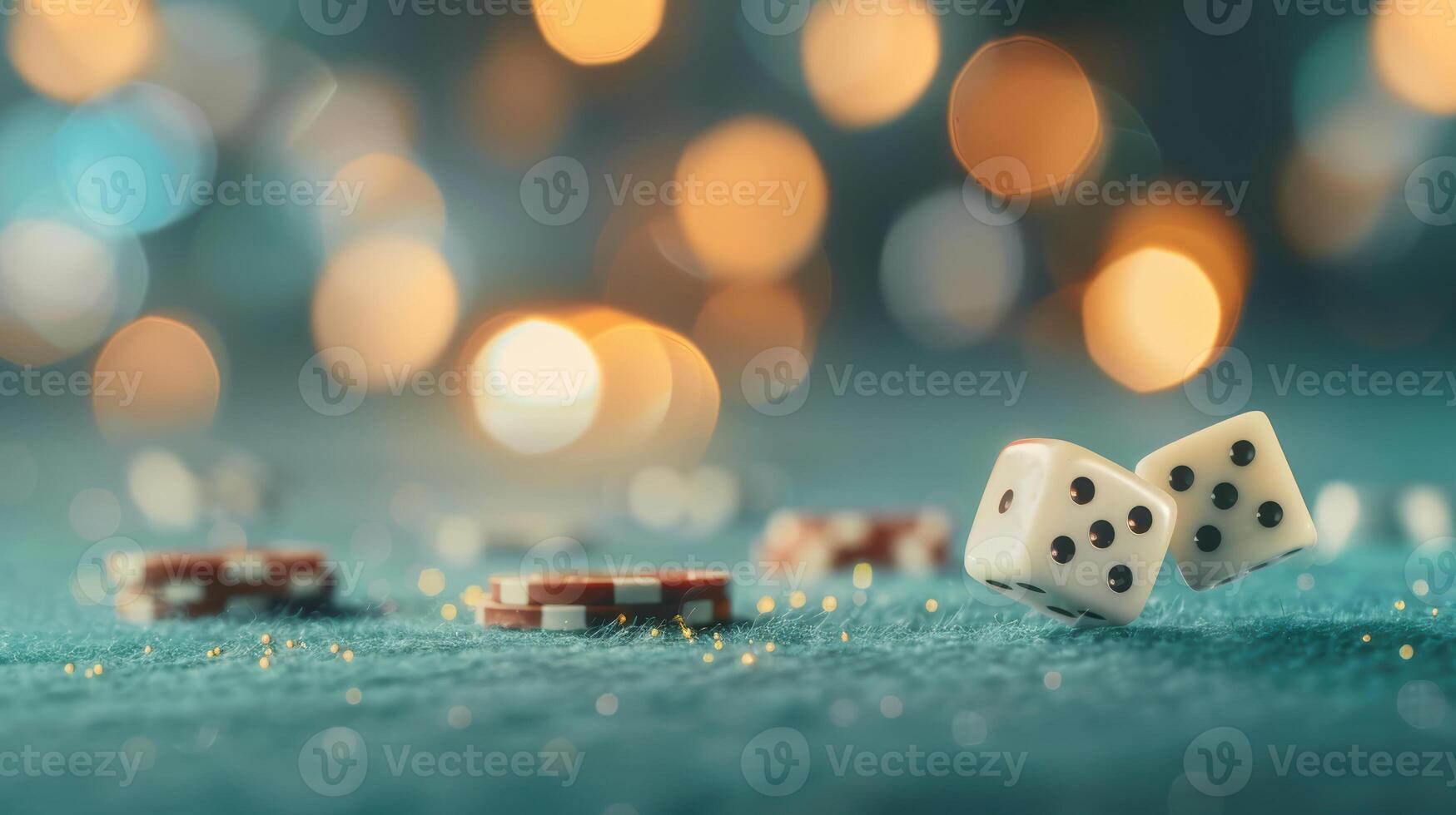 Casino chips and dice on a table photo