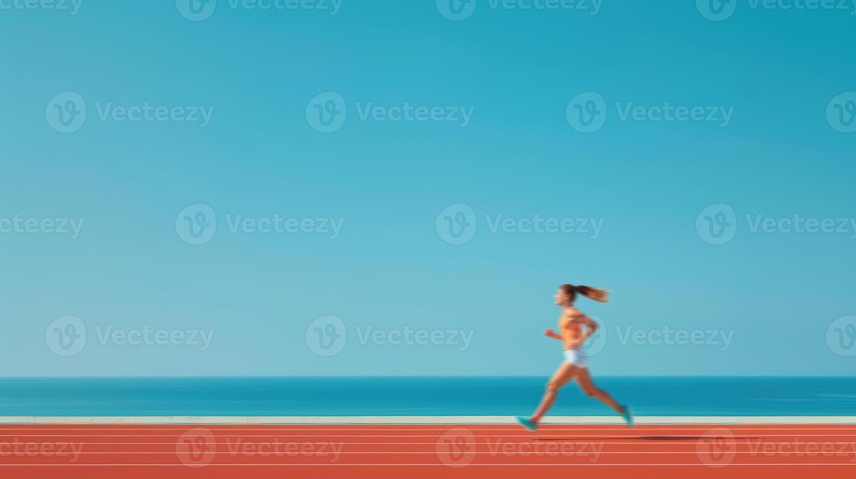 A woman running on a track near the ocean photo