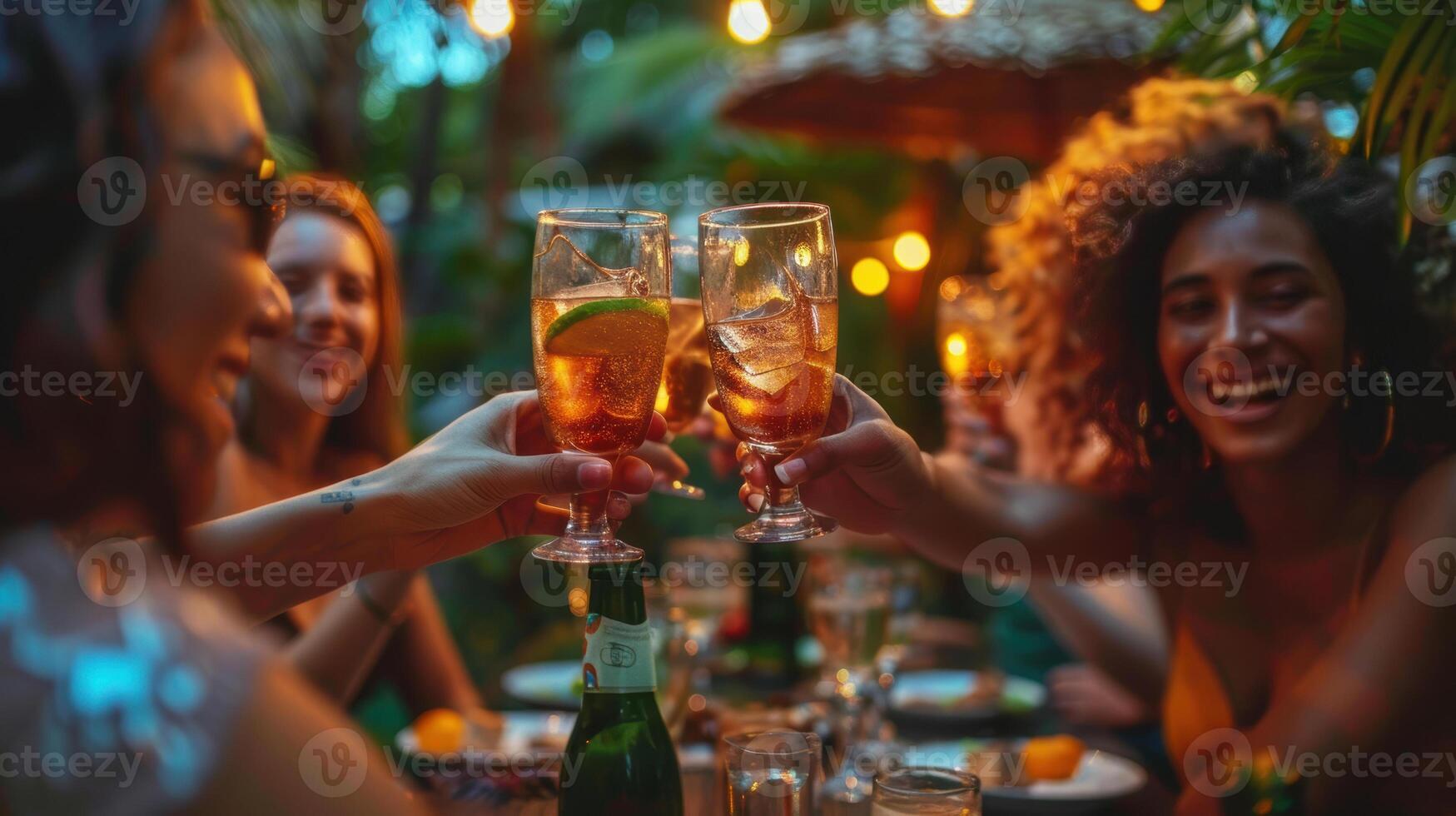 A group of women toasting with wine glasses photo