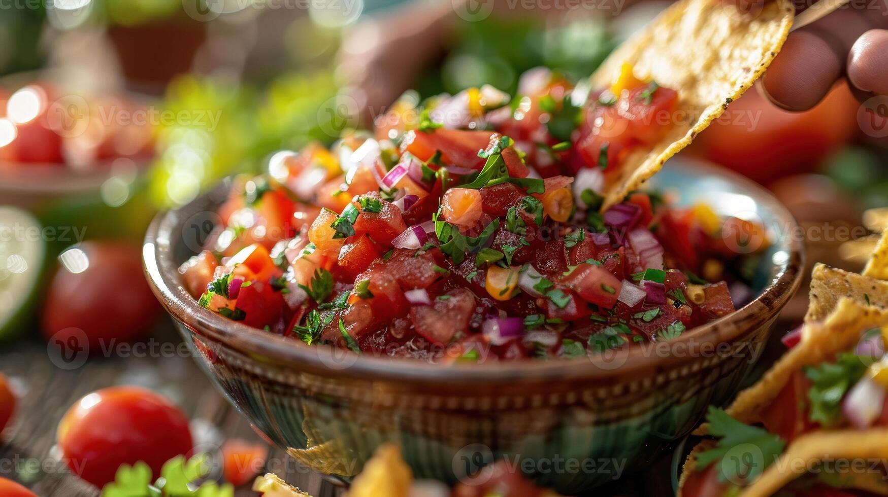 Fresh salsa with tortilla chips photo
