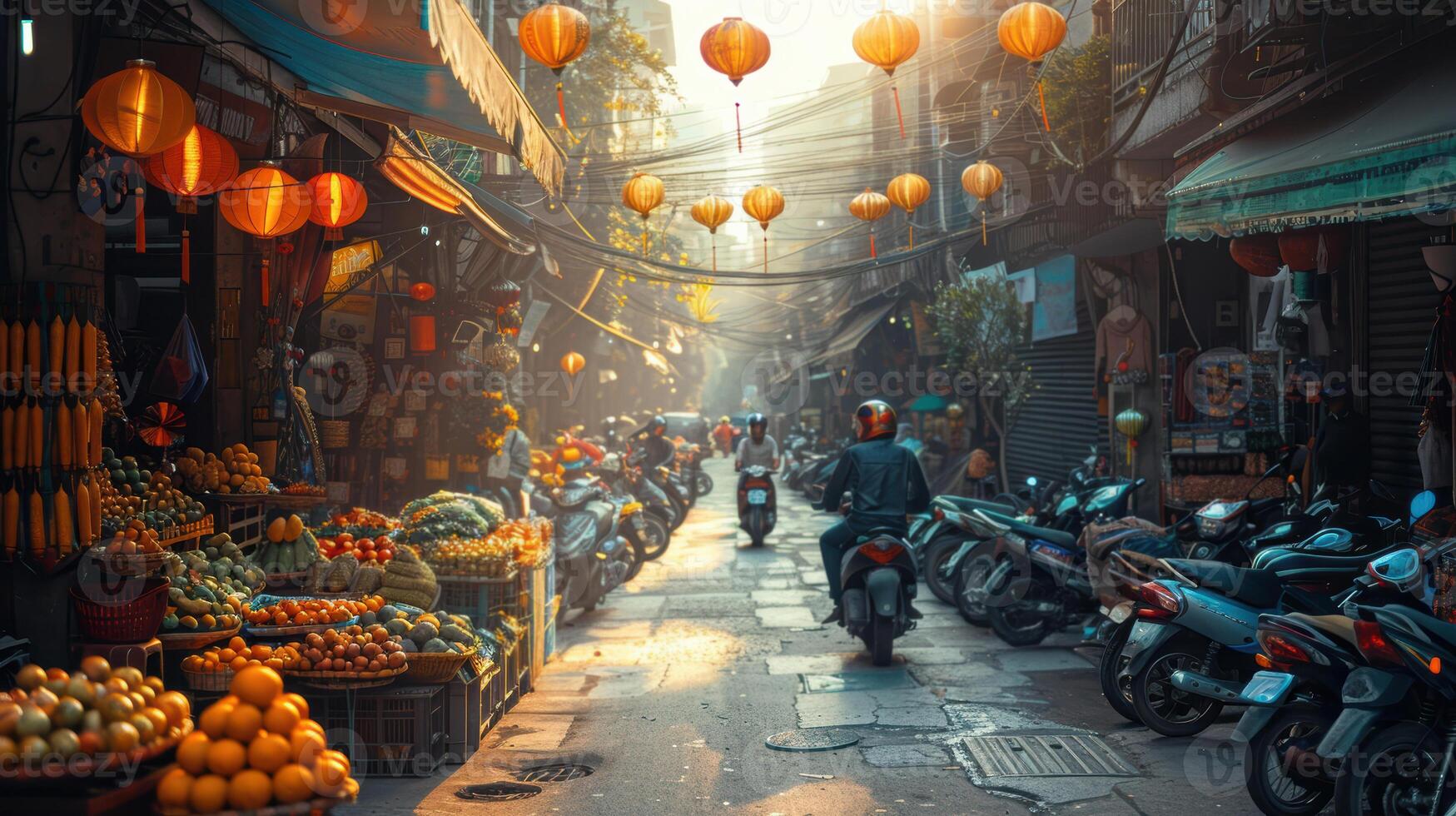 A street with many people walking down it photo