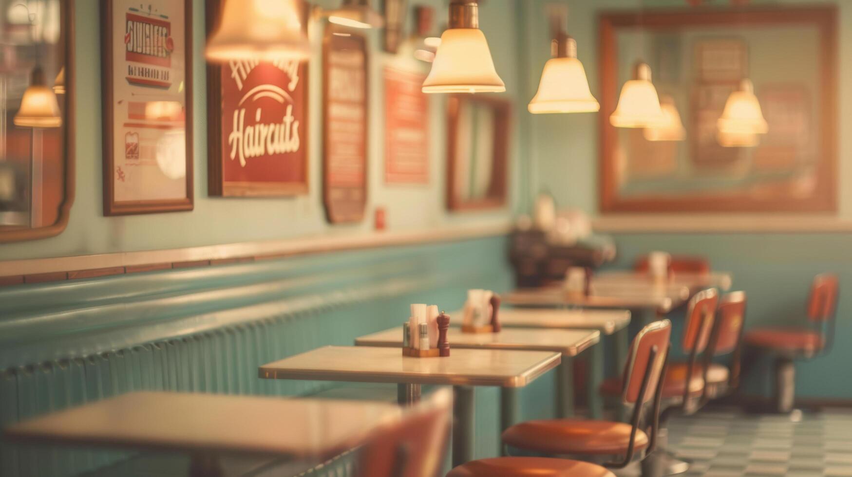 A restaurant with tables and chairs in the background photo
