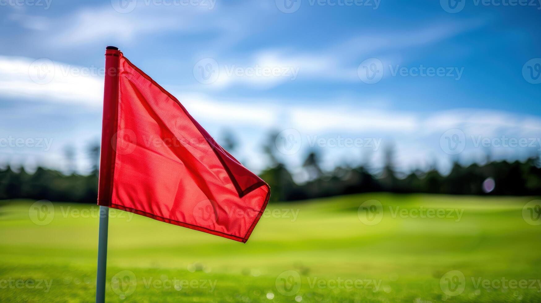 A red flag is on a golf course photo