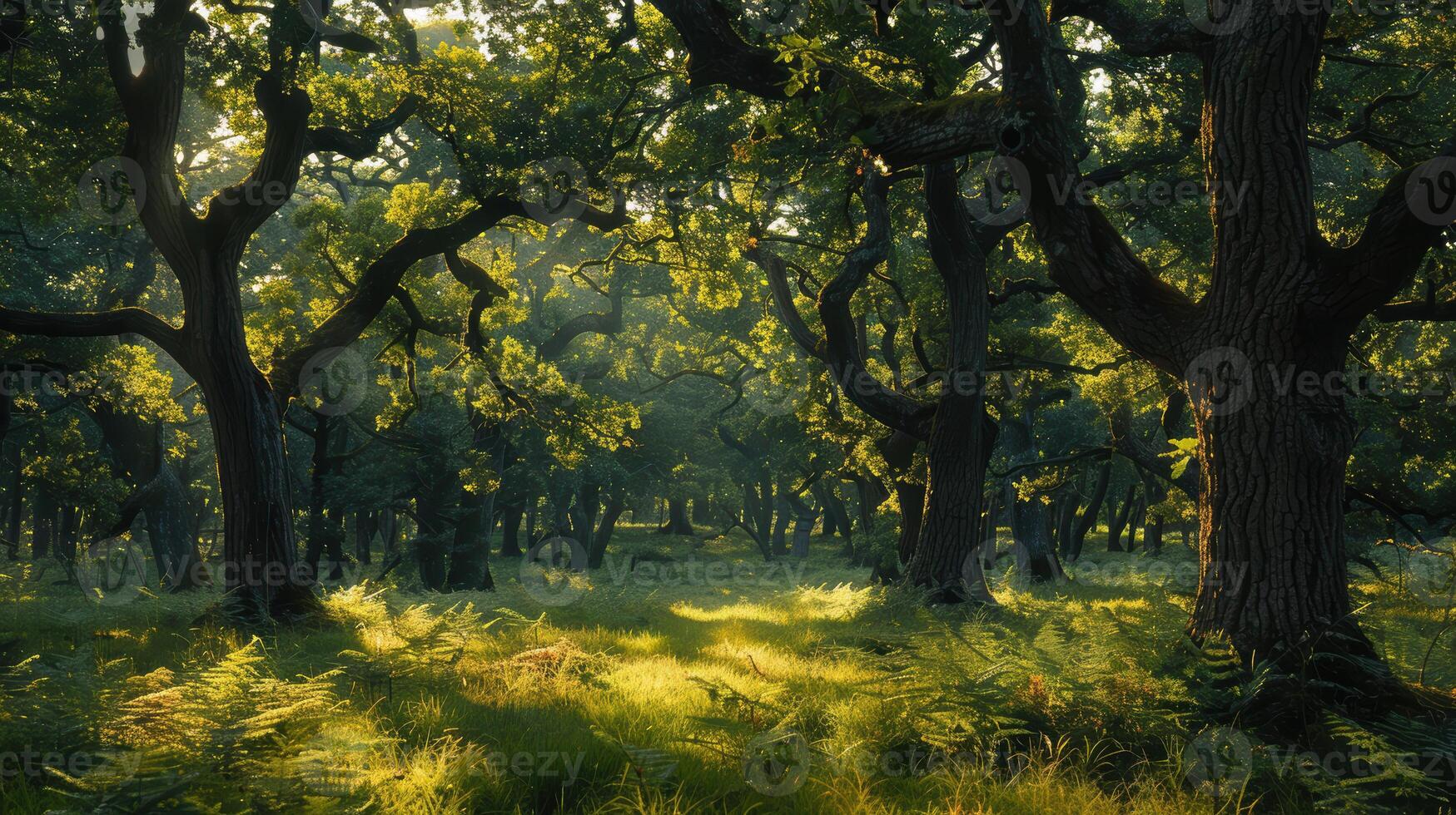 A forest with trees and grass photo