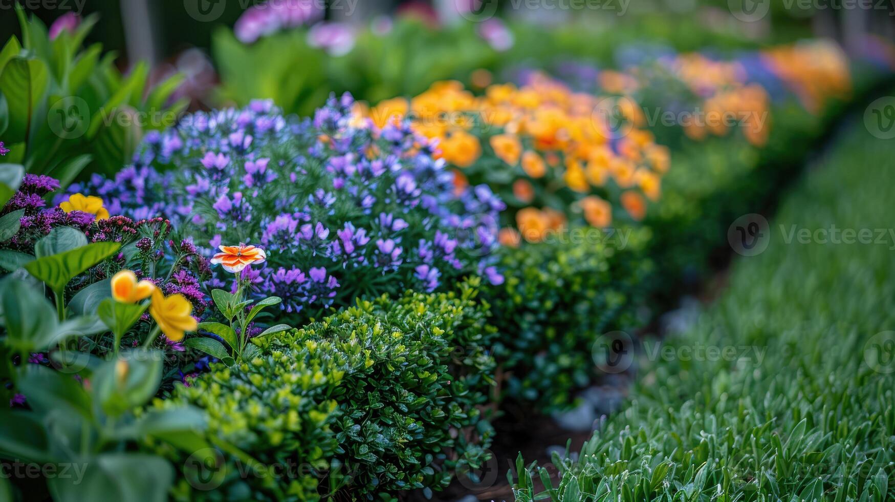 A row of colorful flowers in a garden photo