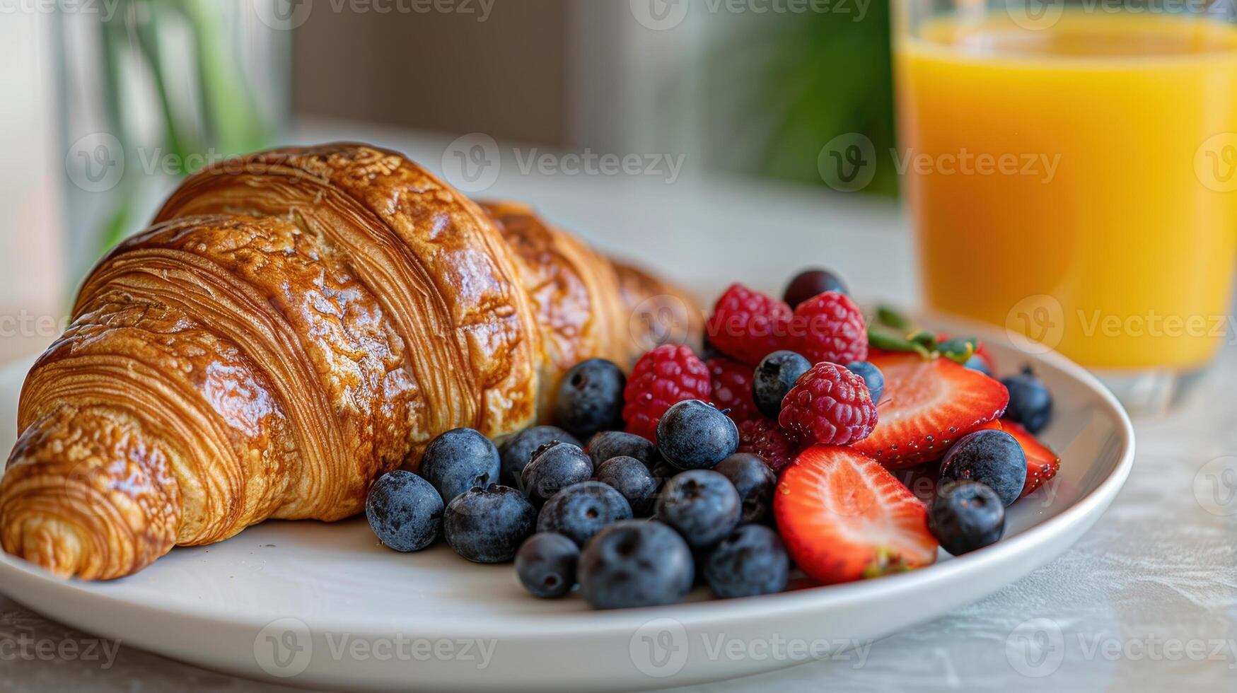 A croissant and berries on a plate photo