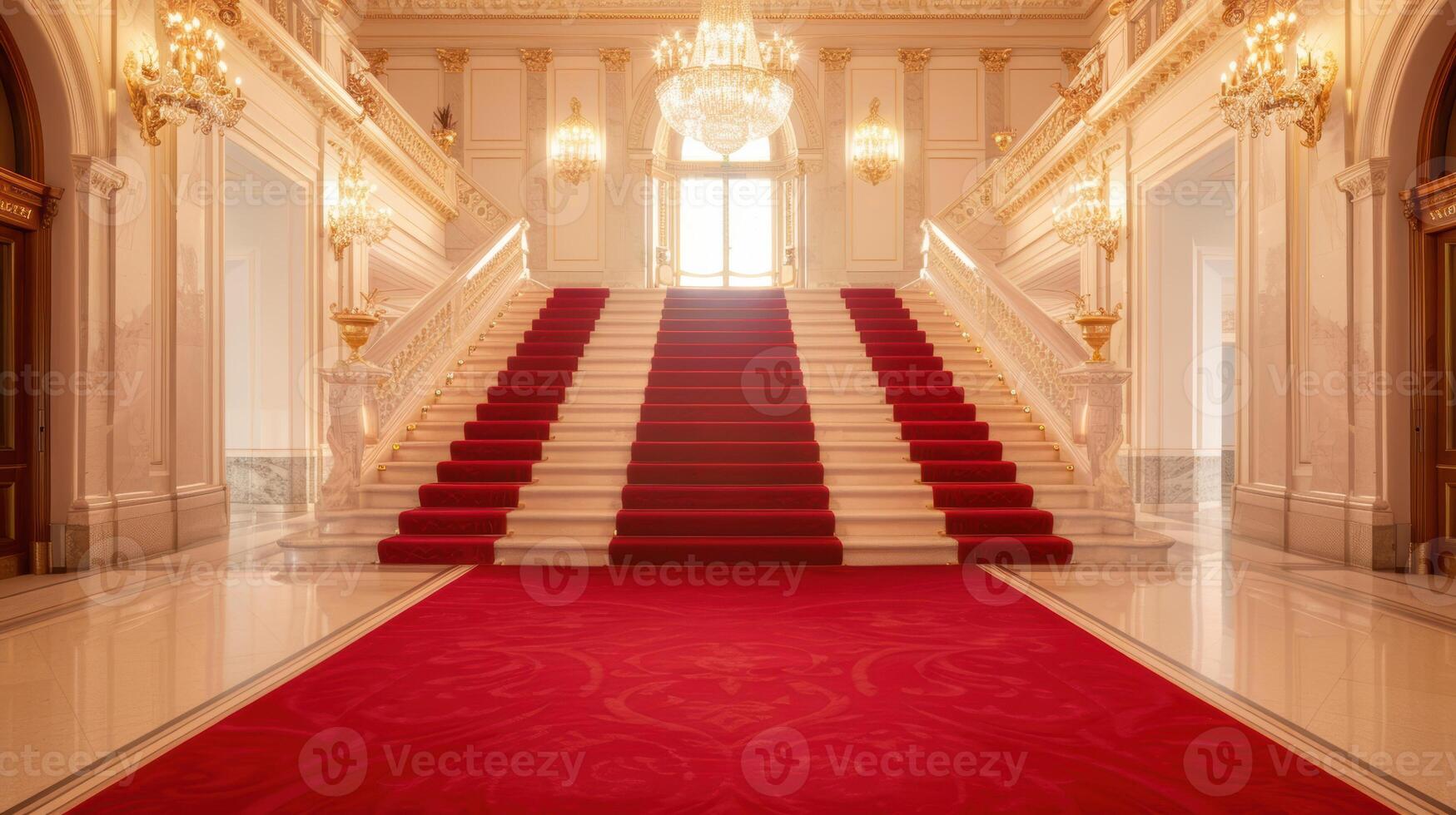 A red carpet is in the middle of a room photo