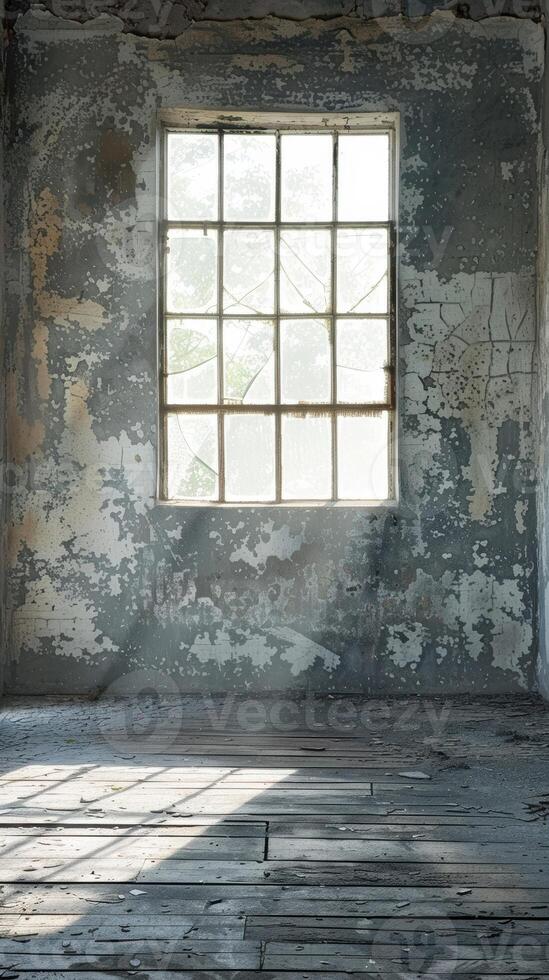 An empty room with a window and wood floor photo