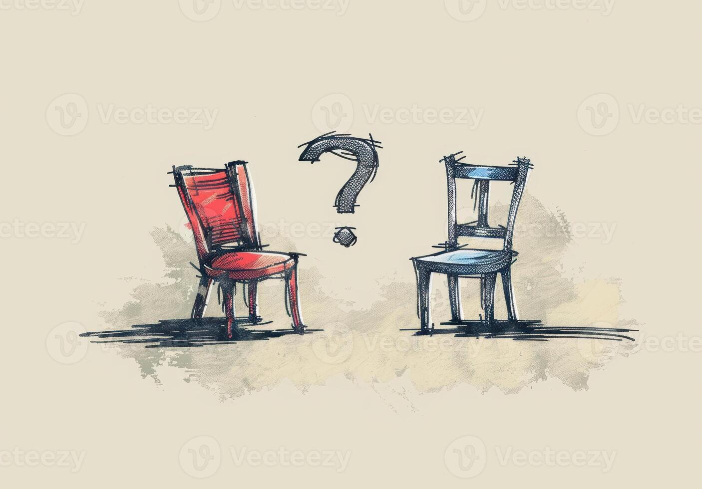 Two chairs with question marks on them photo