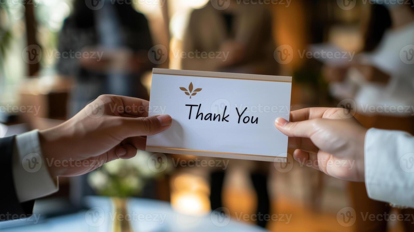 Thank you card in hands of business people photo