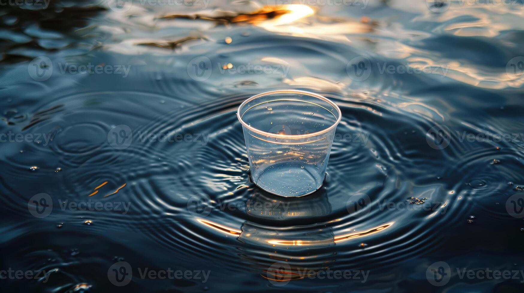 A cup floating in water with ripples photo