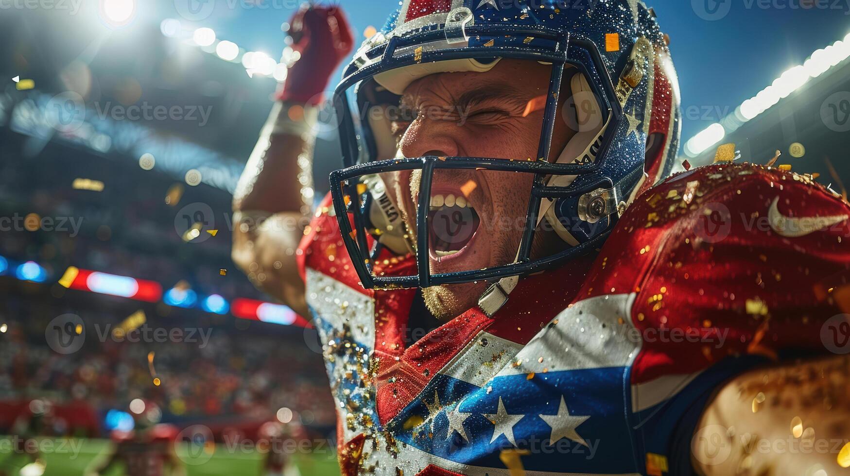 A football player is celebrating in the stadium photo