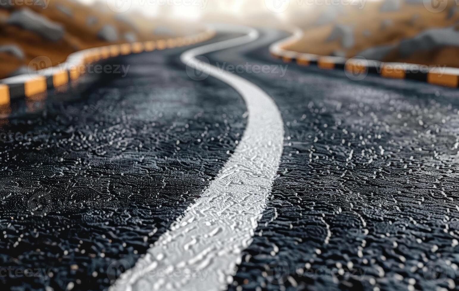 A long road with white lines on it photo