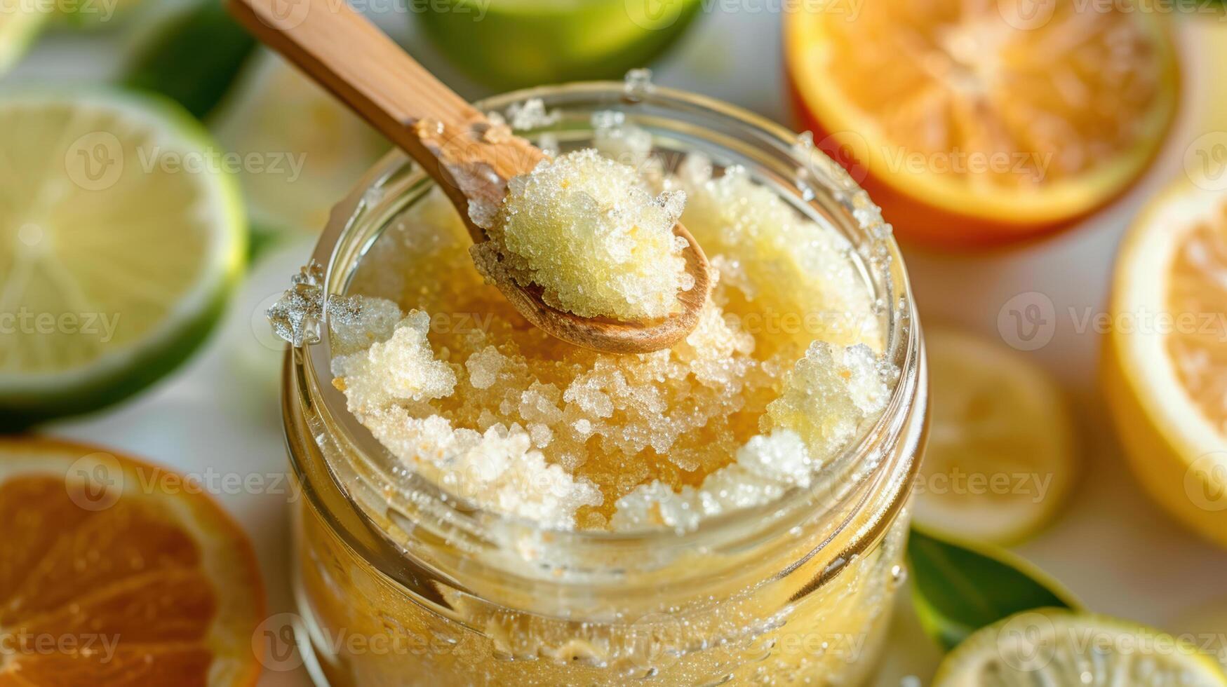 A jar filled with sugar and lemon slices photo