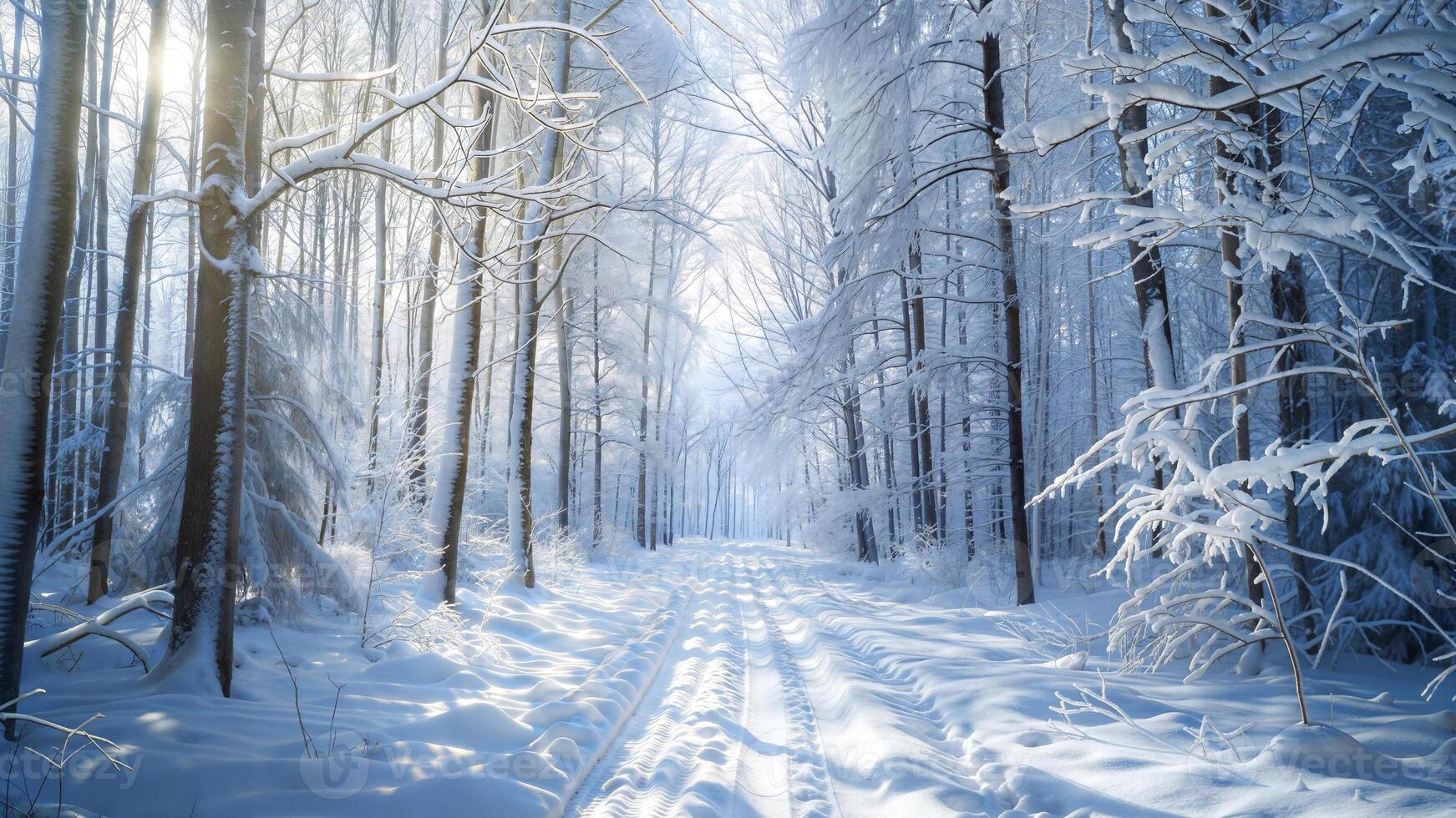 Winter forest path in the snow photo