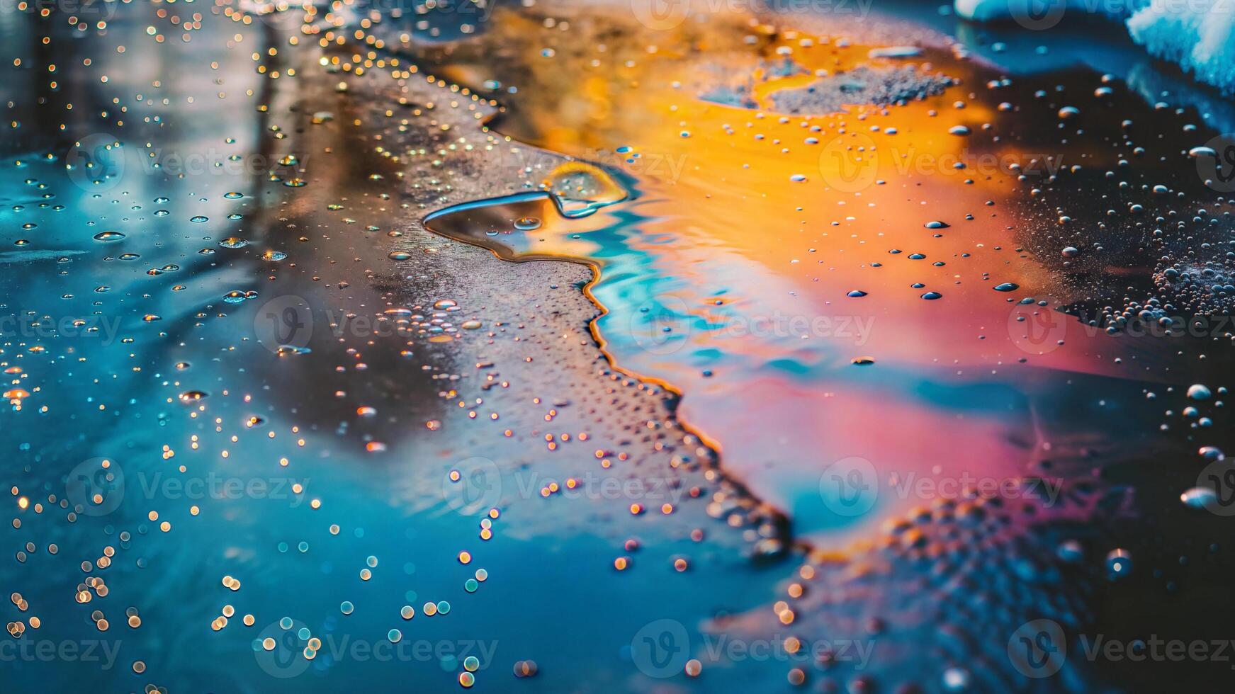 A puddle of water with colorful reflections photo