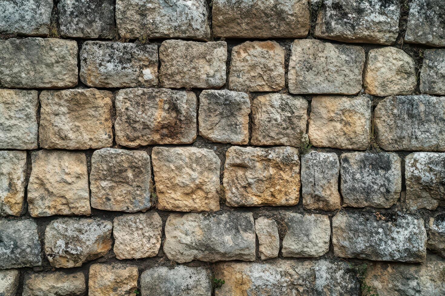 Close-up of a weathered stone wall with irregular blocks photo