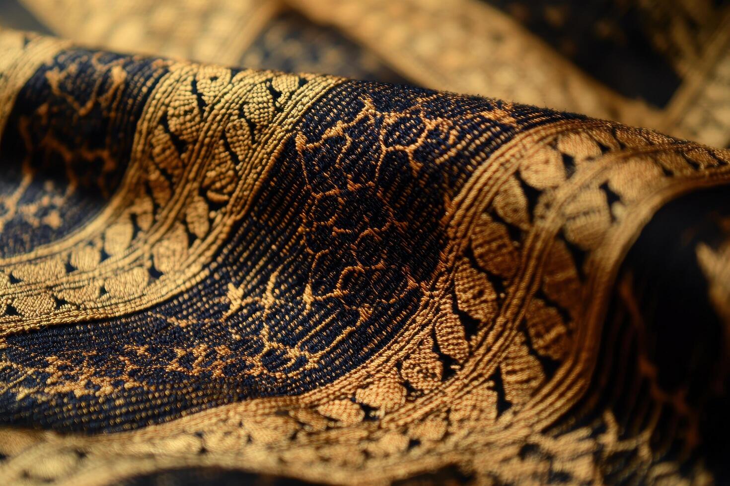 Close-up of Black and Gold Woven Fabric with Intricate Patterns photo