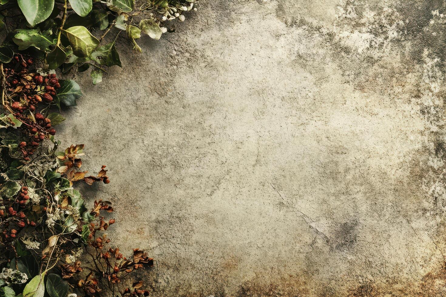 Dried Ivy and Berries on a Rough Stone Wall photo