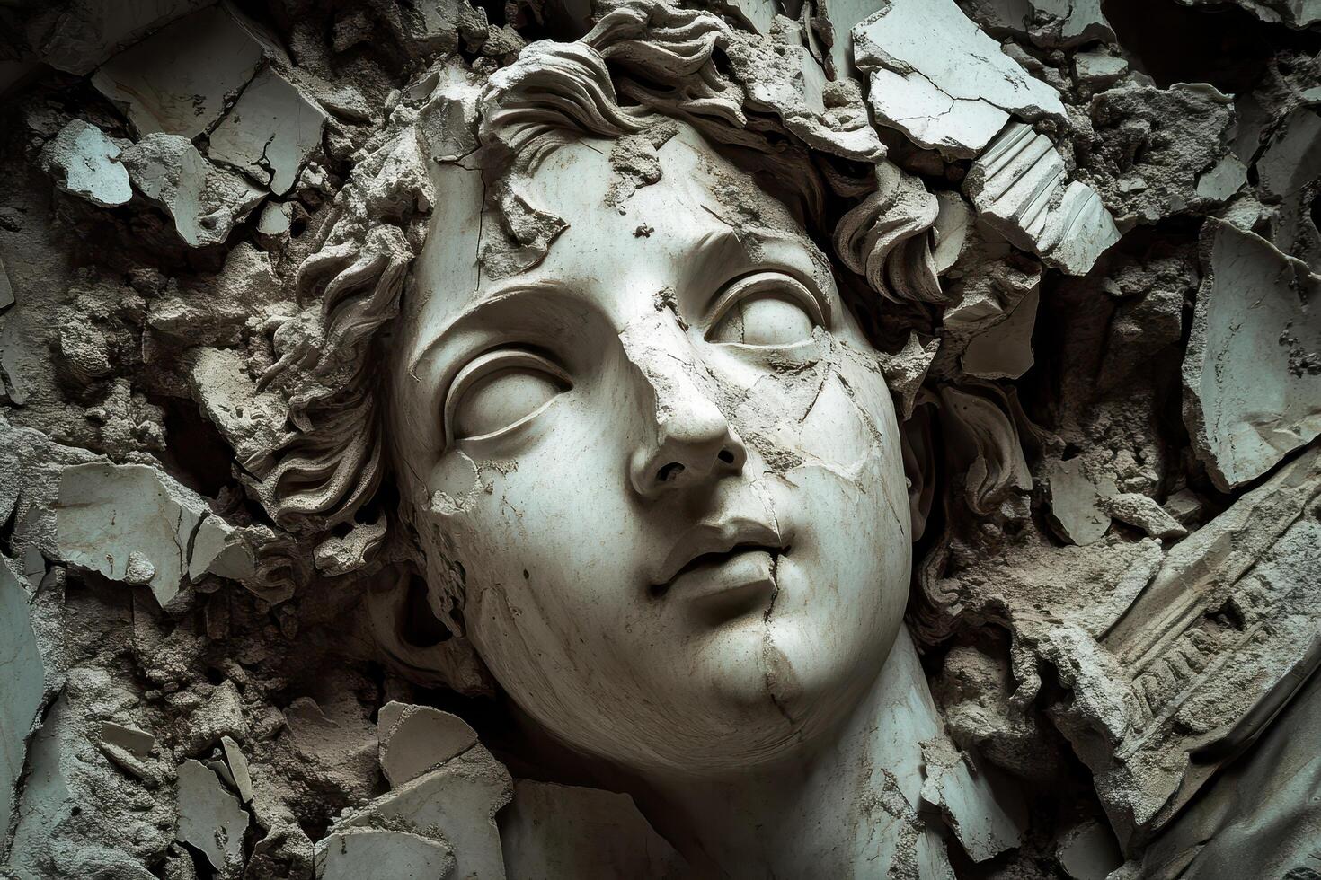 Weathered Stone Bust of a Woman's Face photo