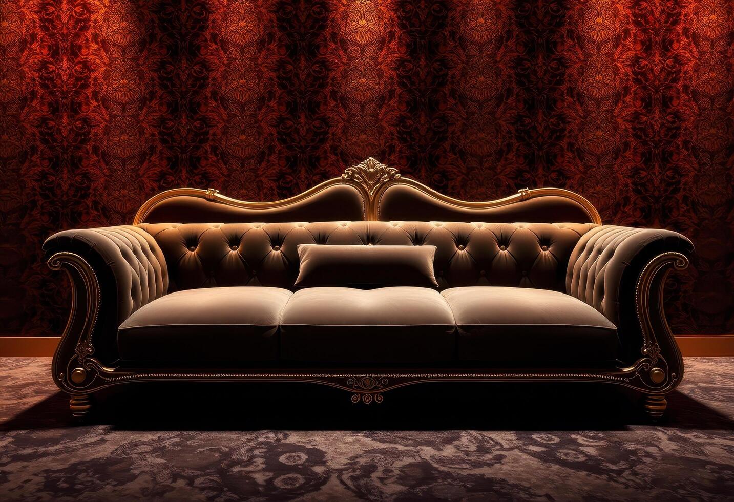 An Ornate Gold-Trimmed Sofa in a Luxurious Setting photo