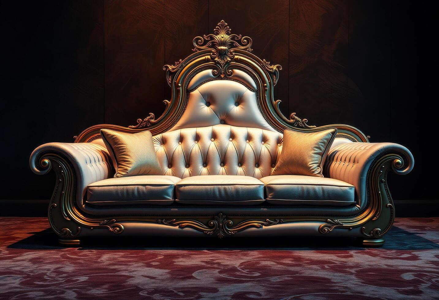 Ornate White and Gold Upholstered Sofa with Carved Details photo