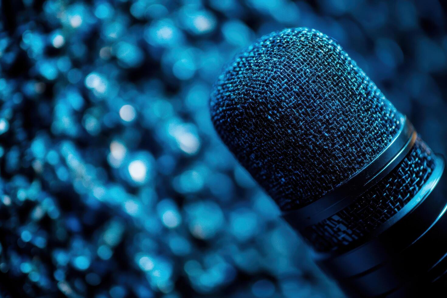 Close-Up of a Blue Microphone with a Bokeh Background photo