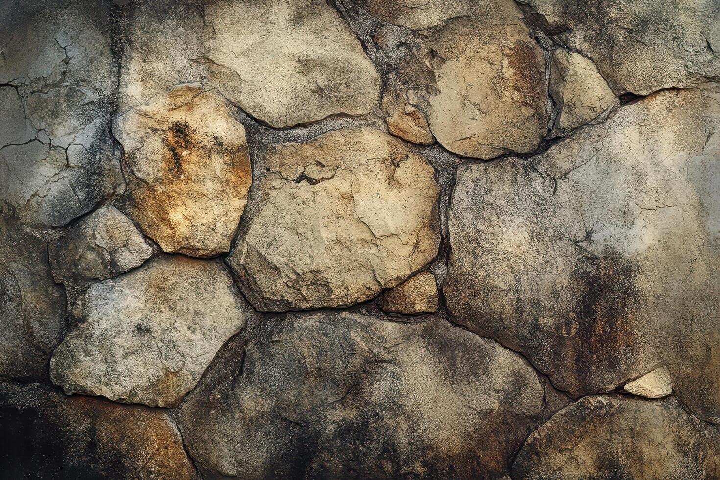 Close-up Texture of a Stone Wall with Irregular Shapes and Cracks photo
