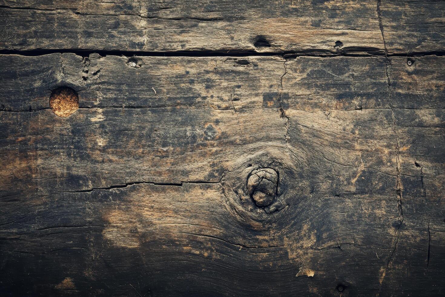 Dark Weathered Wood with Knots and Cracks photo