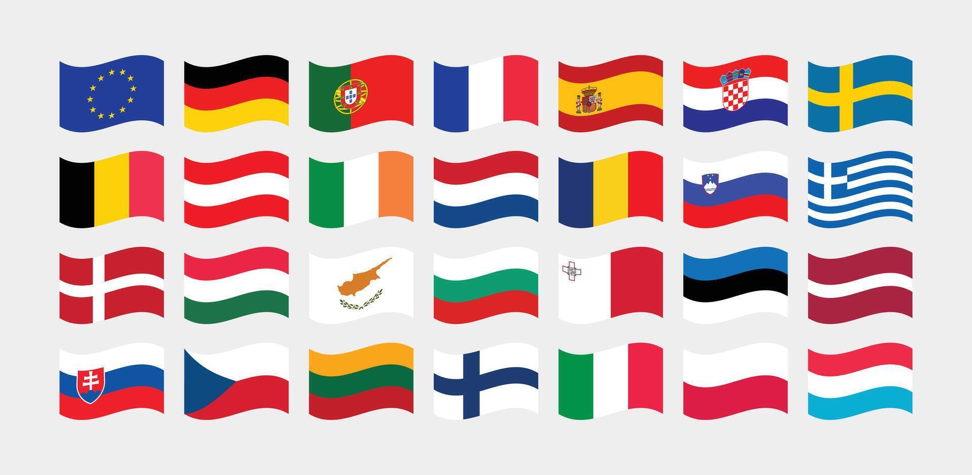 National Flag of All European Union countries. Set of European Union country Flag. vector