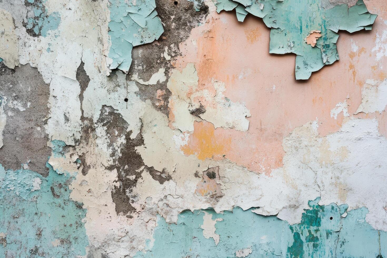 Weathered Wall with Peeling Paint in Blue, White, and Peach Hues photo