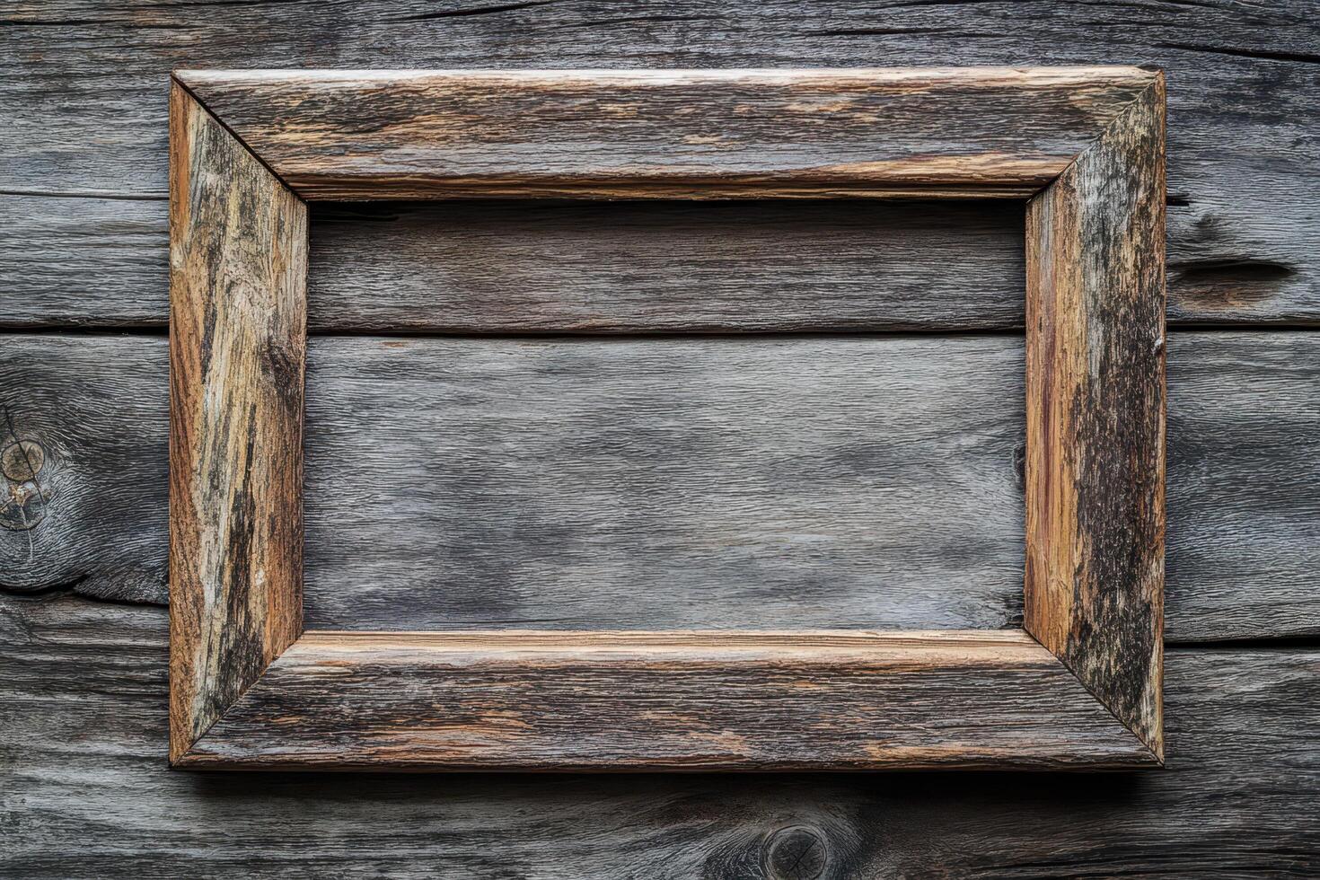 Rustic Wooden Frame on Weathered Wood Background photo