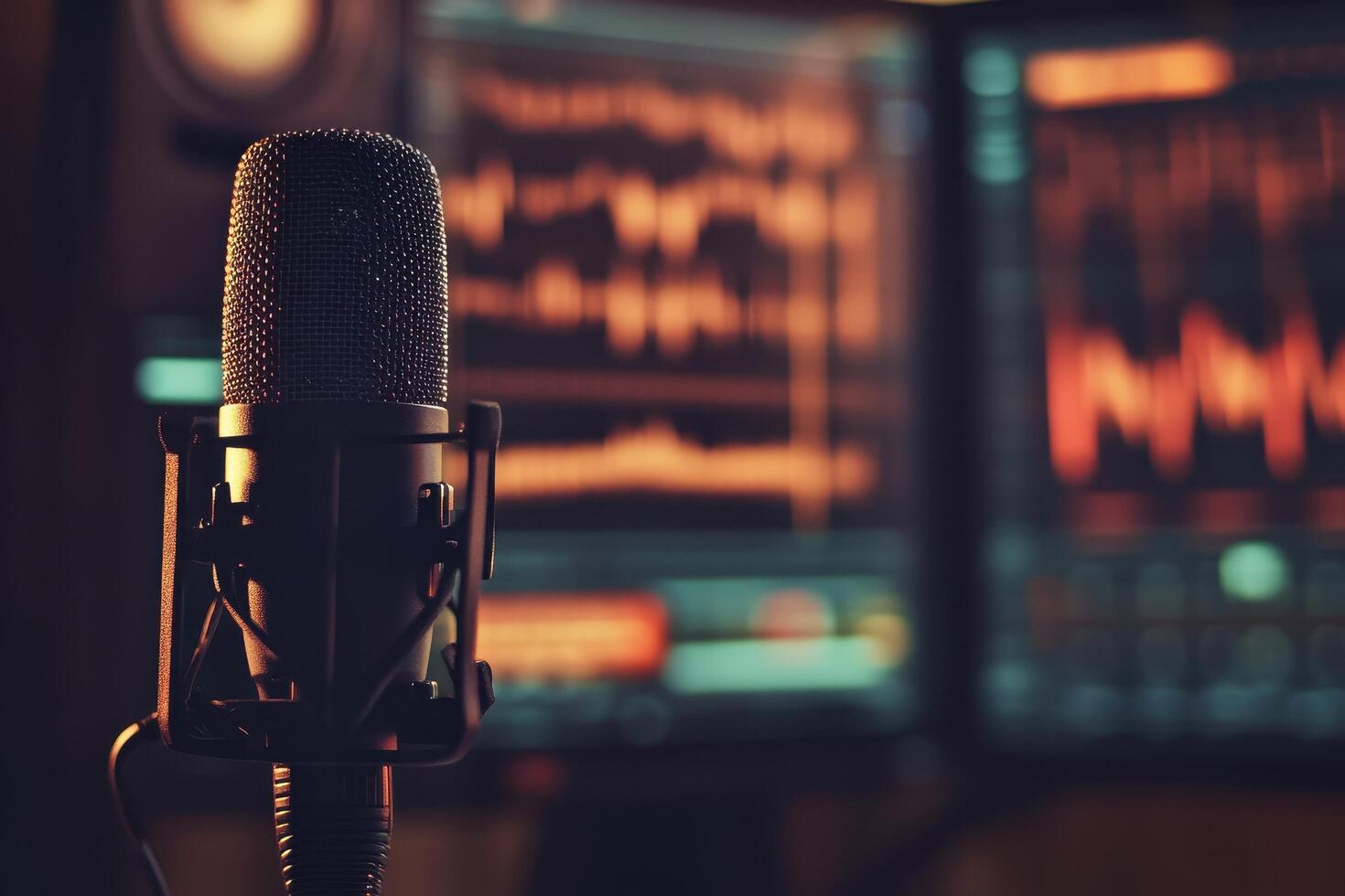 Close-Up of a Microphone in a Recording Studio photo