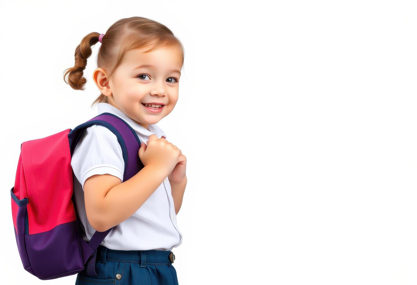 Happy Little Girl with a Pink and Purple Backpack photo