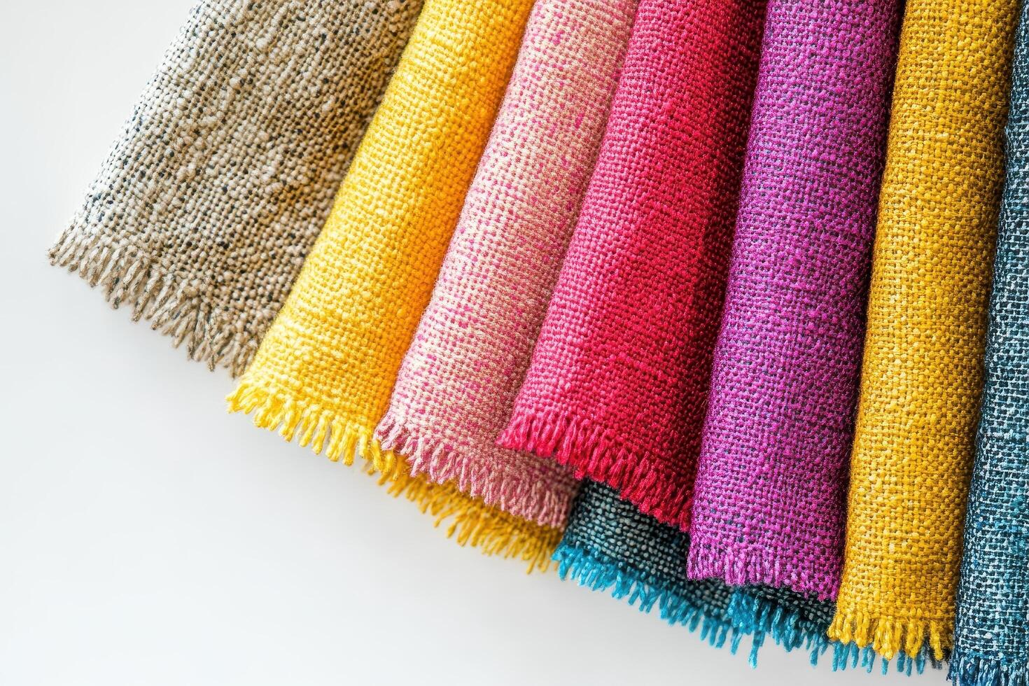 Colorful Fabric Swatches with Fringed Edges photo