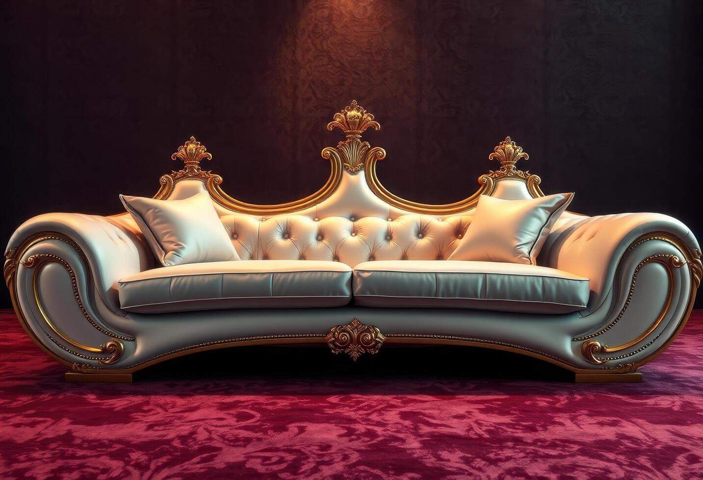 Ornate White and Gold Sofa on Red Carpet photo